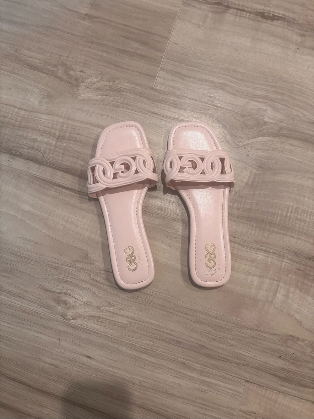 GBG Light Pink Women's Slide Sandals with Decorative Strap